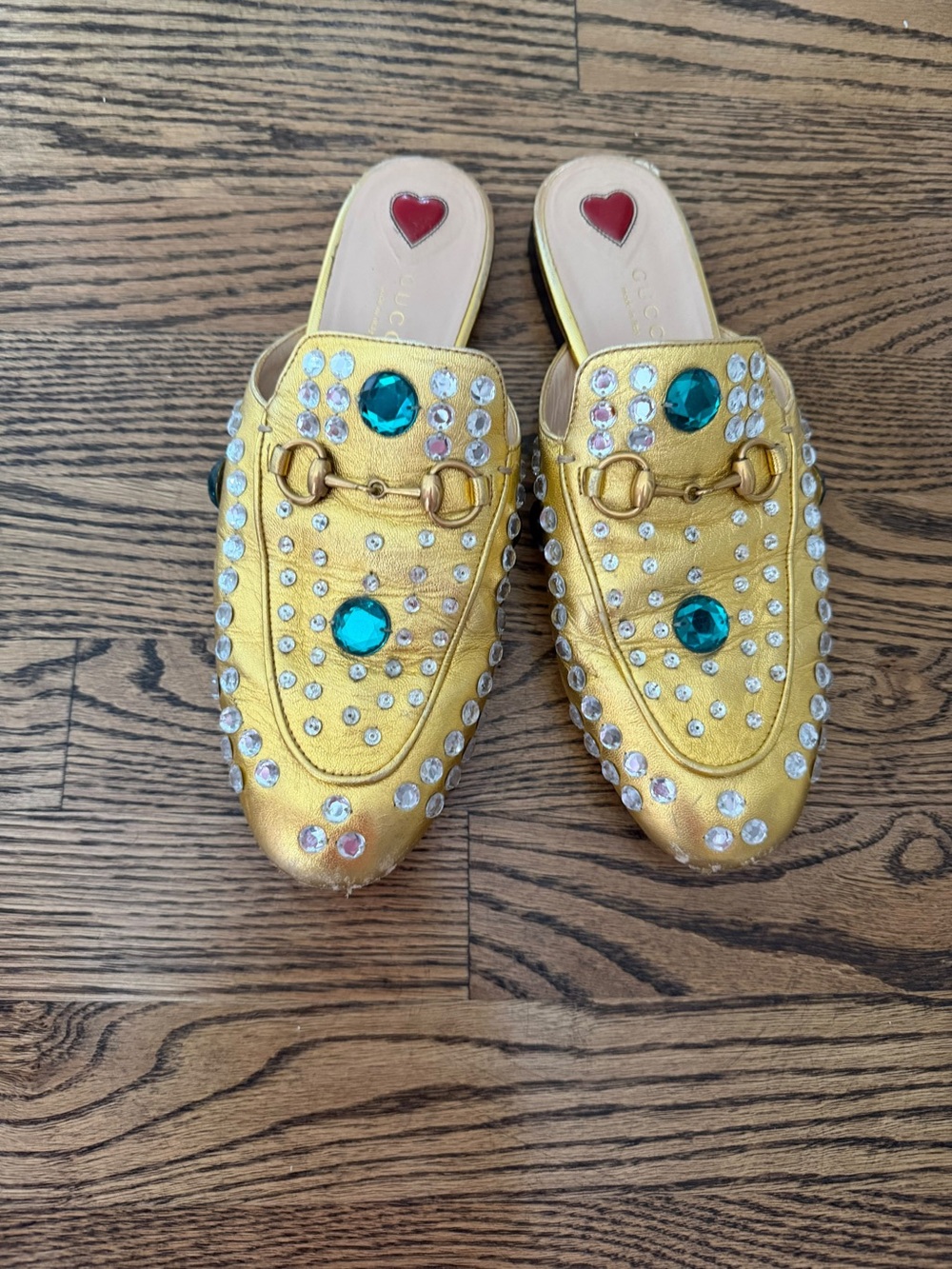 Gold Jeweled Slip-On Loafer Mules